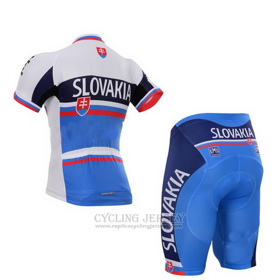 2013 Cycling Jersey Slovakia White and Blue Short Sleeve and Bib Short